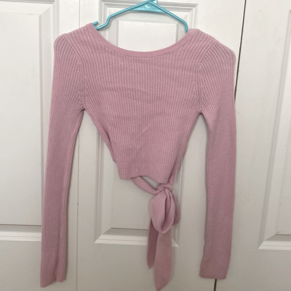 cropped back tie sweater